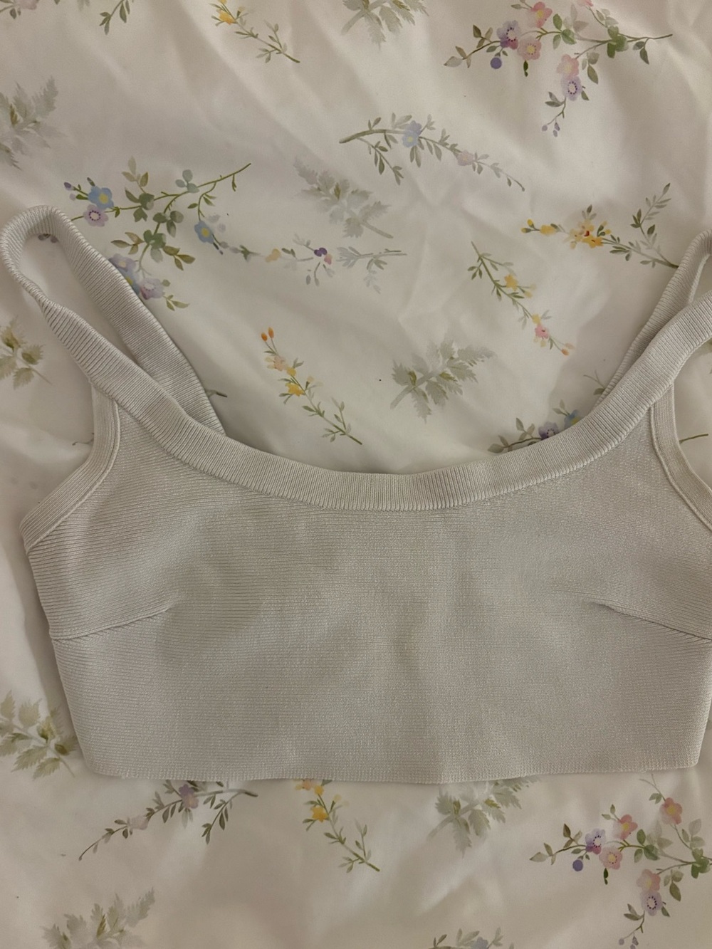 Babaton Ivory Ribbed Crop Tank